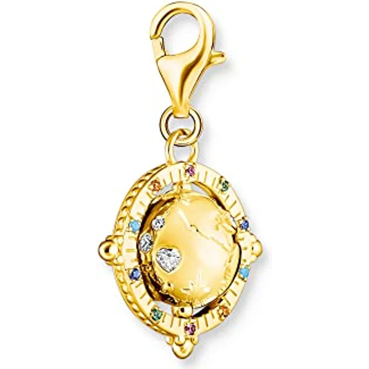 THOMAS SABO Charm-Anhänger bunte Weltkugel, 925er Sterlingsilber mit 750er Gelbgold-Vergoldung und buntem Steinbesatz, 28 x 17 mm, 1923-488-7 – Bild 2