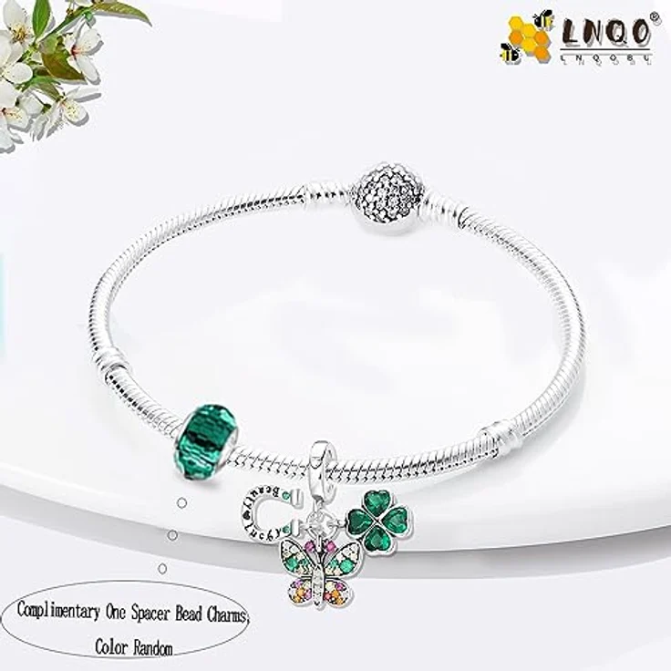LNQOBU 925 Sterling Silber Charms, Schmetterling und Musik Charms für Armbänder und Halsketten, Geschenkset für Frauen und Mädchen mit Perlen in zufälligen Farben – Bild 2