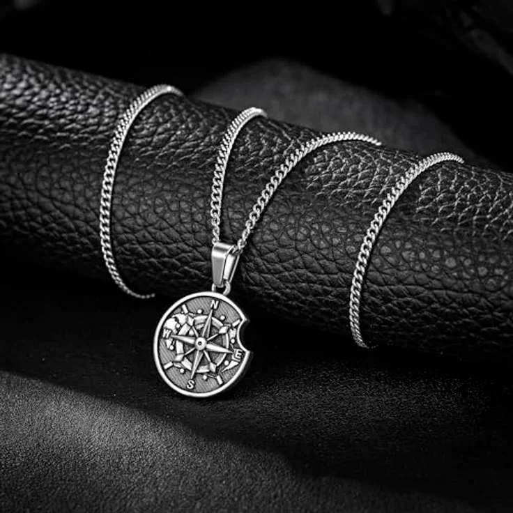 murtoo Vintage Silber Münze Kompass Anhänger für Herren, Halskette in Silber oder Gold, verstellbare Länge 50/60 cm, Unisex Schmuck – Bild 3