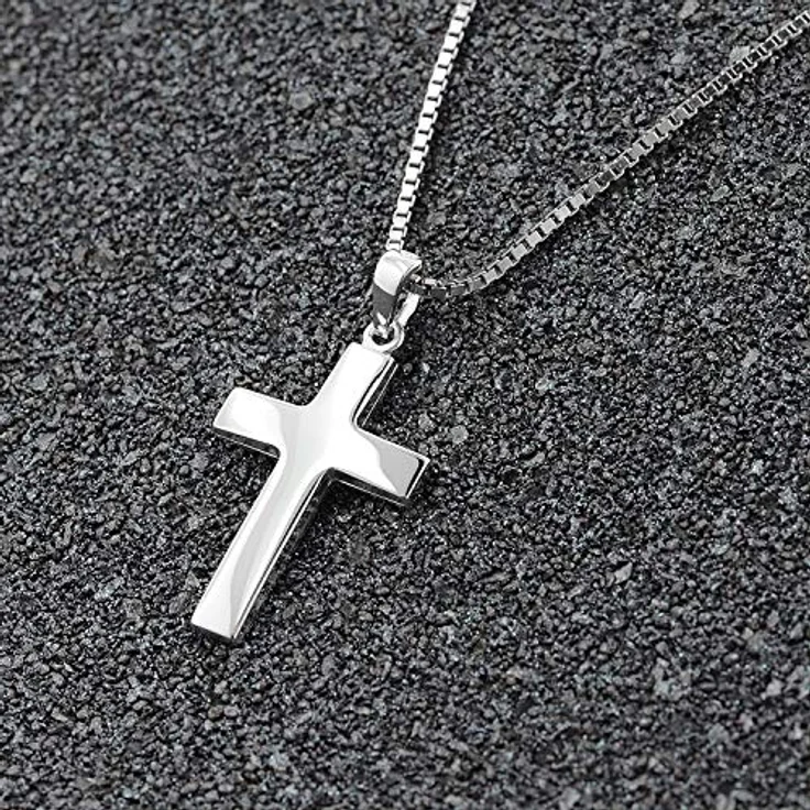 trendor Herren-Halskette mit Kreuz 27 mm, Sterlingsilber 925, 45 cm Länge, Geschenk-Box – Bild 3