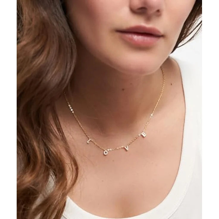 Tamaris Damen Halskette TJ-0699-N-45, 925 Silber IP Gold mit Zirkoniasteinen und "LOVE" Schrift, 45 cm – Bild 3