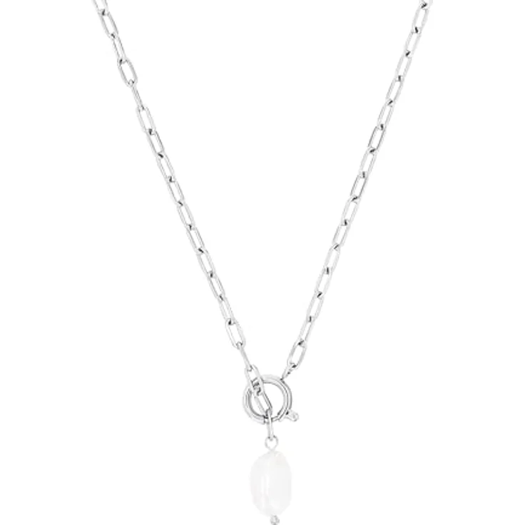 s.Oliver Kette mit Anhänger aus Edelstahl/925 Sterling Silber für Damen, 50 cm Halsschmuck mit Kristall und Süßwasserzuchtperle, in Geschenk Box – Bild 1