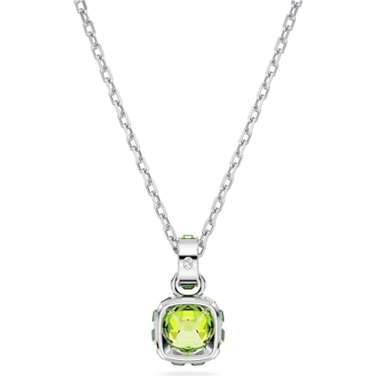 Swarovski Birthstone Anhänger August, Grüne und Rhodinierte Damenhalskette mit Kissenschliff Swarovski Kristallen – Bild 4
