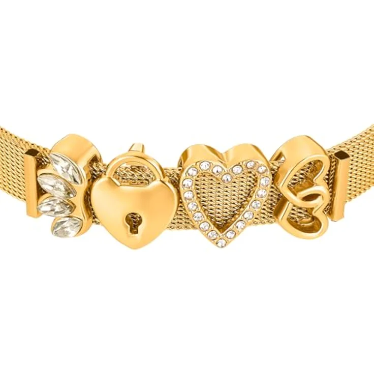 Heideman Damen Armband Mesh aus goldfarbenem Edelstahl, verstellbar mit Charms und Zirkonia Stein in Weiß, Geschenkbox enthalten – Bild 3