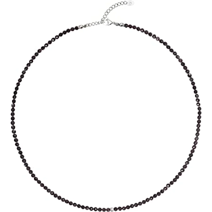 BERGERLIN Obsidian Halskette schwarz, Echte Regenbogen-Obsidian Perlenkette mit 925 Sterling Silberverschluss, Größe M-L (50-55 cm) – Bild 4