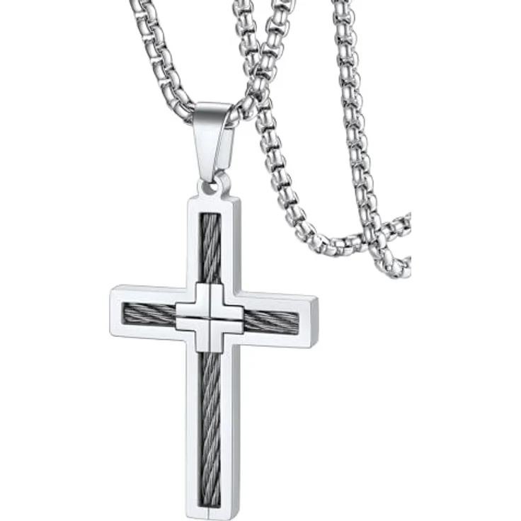 FaithHeart Kreuz Kette, Edelstahl Venezianier Halskette mit Kreuz Anhänger, 55CM lang, silber, für Herren und Damen, wasserdicht und hypoallergen – Bild 1