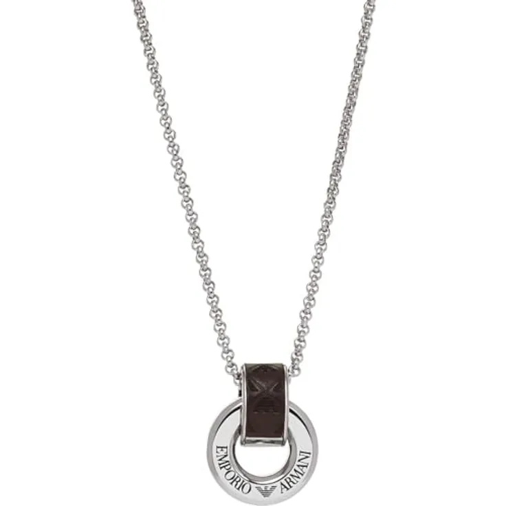 Emporio Armani Herren-Edelstahl-Halskette, poliert, mit Karabinerverschluss, Sonic Silber