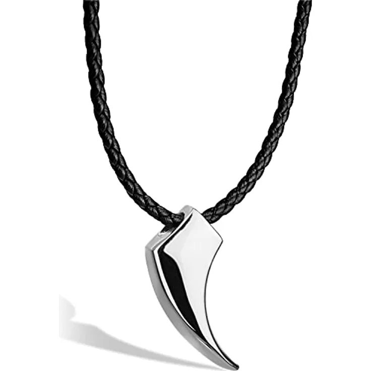 SERASAR Herren Lederkette mit Anhänger, 50cm Silber Lederband, Echtleder Schmuck mit Geschenkbox für Männer