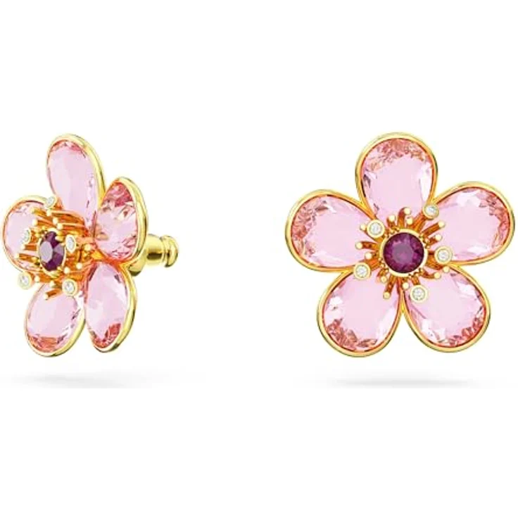 Swarovski Idyllia Ohrstecker, Vergoldete Ohrringe mit Blumen-Motiv und Rosa Swarovski Kristallen – Bild 3