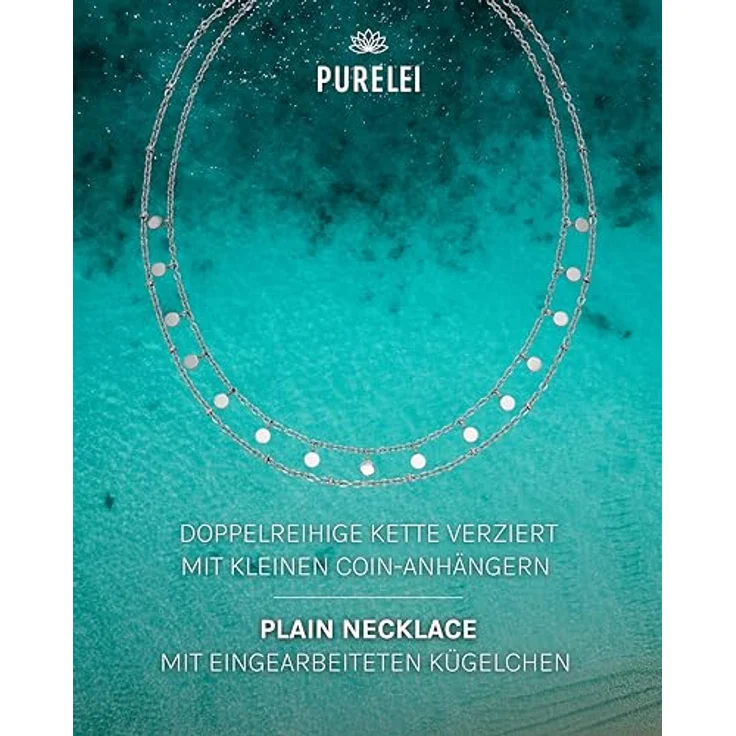 Purelei Doppelreihige Halskette Damen, Verstellbar 40–50 cm, Edelstahl in Gold, Silber, Roségold – Filigrane Kette mit Kugeln & Coin-Anhängern, Layering Schmuck – Bild 2