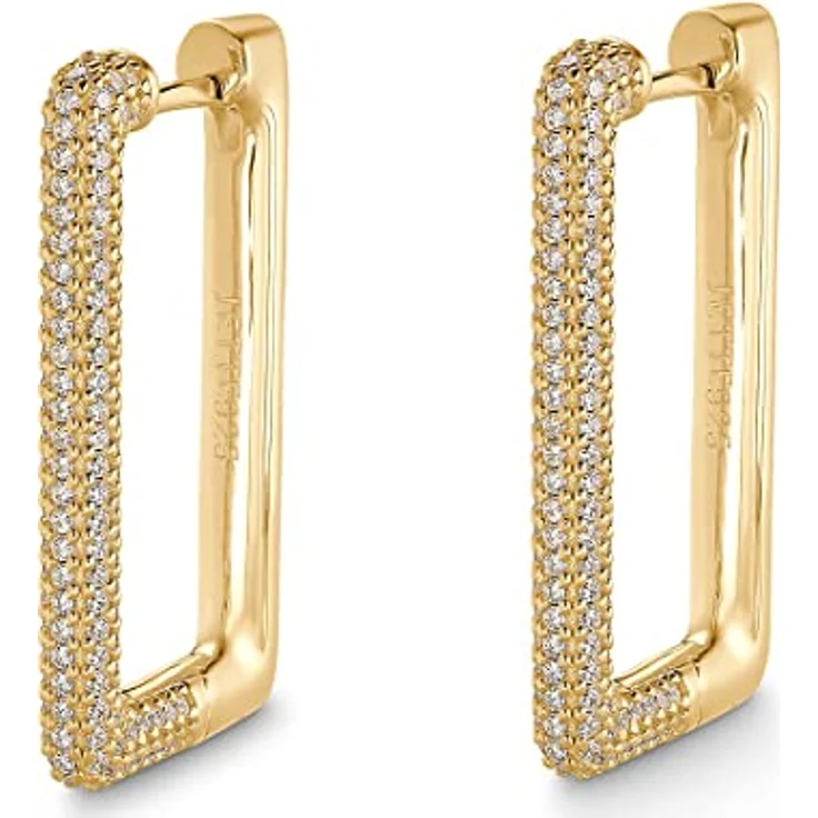JETTE Damen-Creolen 925er Silber mit Zirkonia, Gelbgold, 3 cm Länge, Geschenkbox – Bild 1