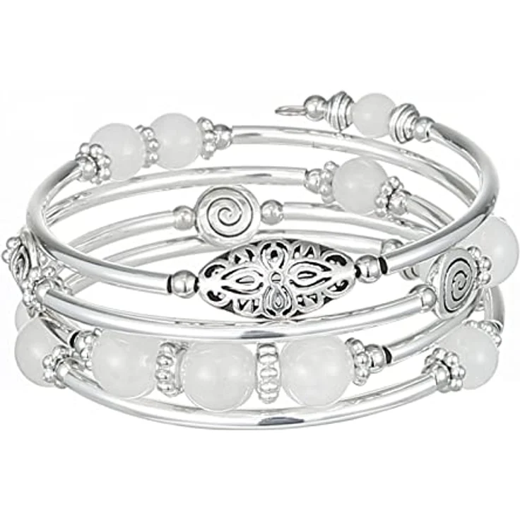 FULU AUTUMN Damen Boho Armband, Mehrschichtiges Perlen Silber Wickelarmband, Legierung, Exquisites Geschenk, 2,4 Zoll (6 cm), Weiß – Bild 1