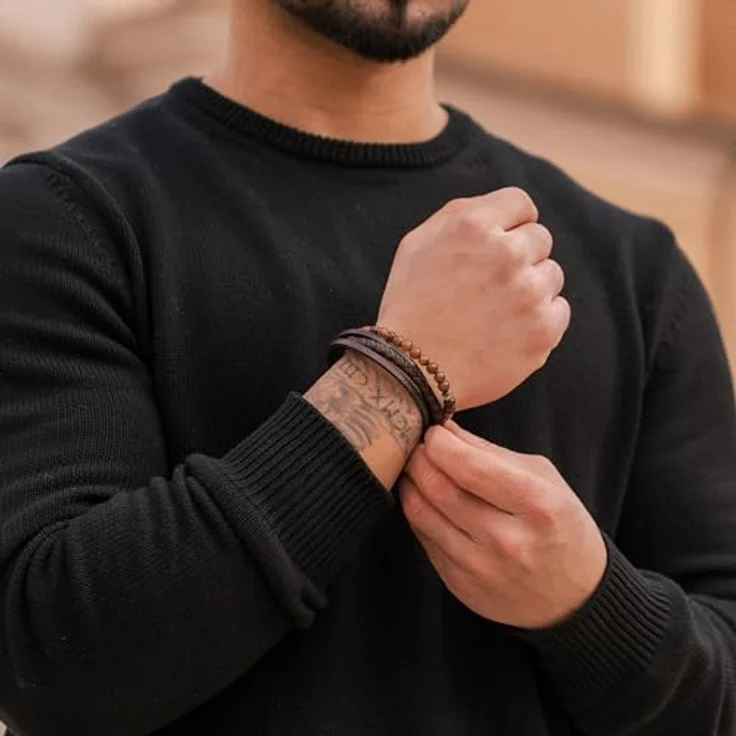 SERASAR Herren Lederarmband Braun mit Naturstein-Achat, geflochten, inklusive Geschenkbox und verlängerbarem Maß – Bild 5