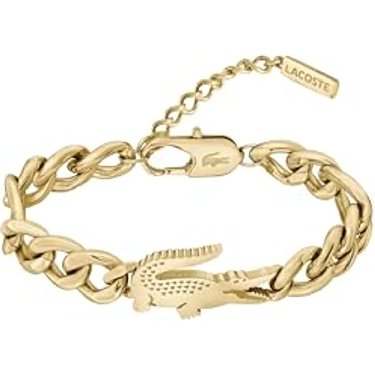 Lacoste Crocodile Gliederarmband, Edelstahl mit Krokodil-Charm, verstellbar, Gold oder Silber – Bild 1