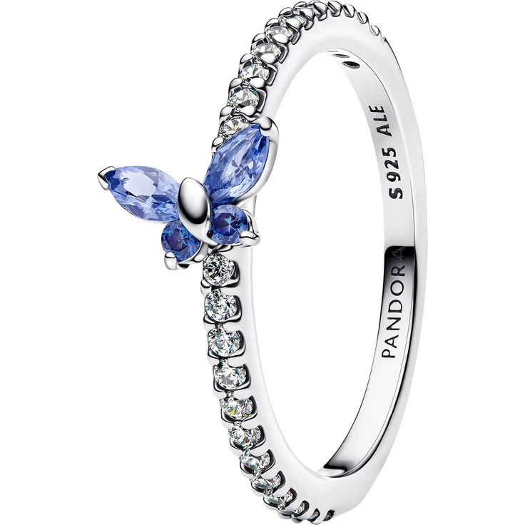 Pandora 194269C01 Damen-Silberring Funkelnder Schmetterling Blau, 925 Sterlingsilber mit kornblumenblauen Kristallen und weißen Zirkonia, Breite Ringkopf 7 mm – Bild 1