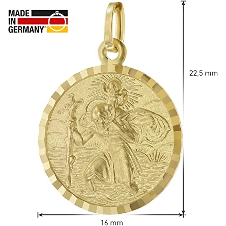 trendor Christophorus Gold 585 (14K) Schutzpatron Anhänger, 16 mm mit seidenmatter Oberfläche und Reliefprägung, gelbgold, perfekt als Geschenkidee für Damen und Herren – Bild 4