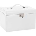 vidaXL Schmuckkästchen 3-Schichten, abschließbar mit Spiegel, weiß, Schmuckorganizer mit Samtfutter und reichlich Stauraum