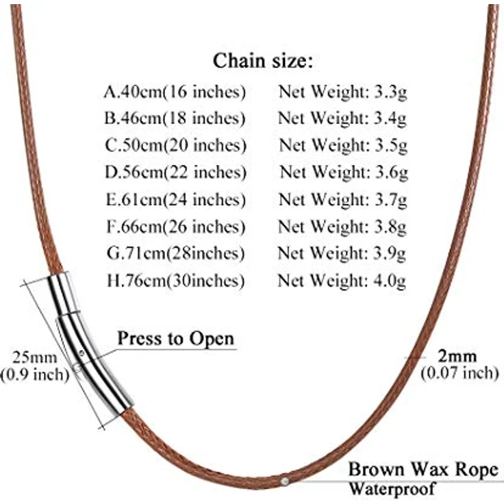 Richsteel Lederkette Herren, Leder Halskette 2/3mm breit, Schwarz/Braun mit Verschluss, Länge 40-76cm, robust und allergiefrei – Bild 5