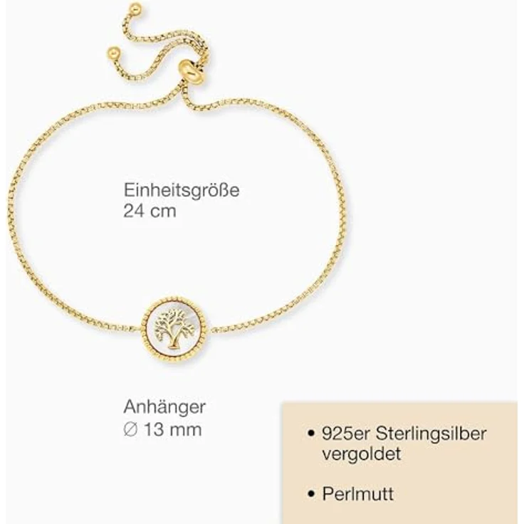 Engelsrufer Damen Armband ERB-LILTREE-PE-G, Gold, Sterling Silber mit Lebensbaum, längenverstellbar bis 24 cm, nickelfrei – Bild 2