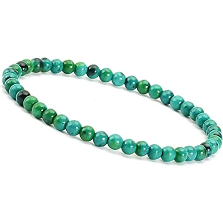 Unique Gems Perlenarmband Damen, Türkis Nouvelle Ø 4mm Chakra Perlen, handgemachtes Buddha Schutzarmband, elastisch 16-19cm – Bild 1
