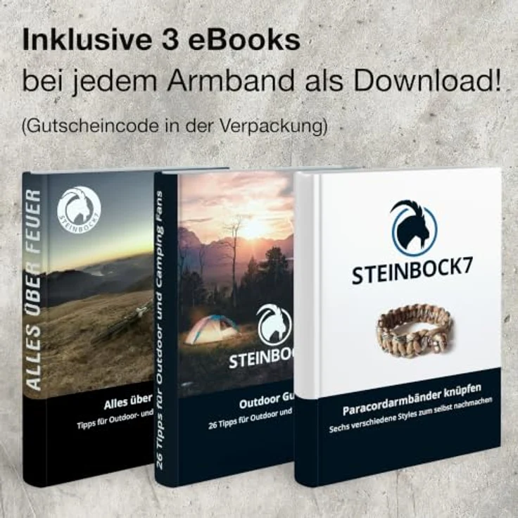Steinbock7 Survival Armband Paracord, Robustes Bushcraft Armband mit Edelstahlverschluss, Verstellbar für Camping und Trekking, schwarz-grün – Bild 5