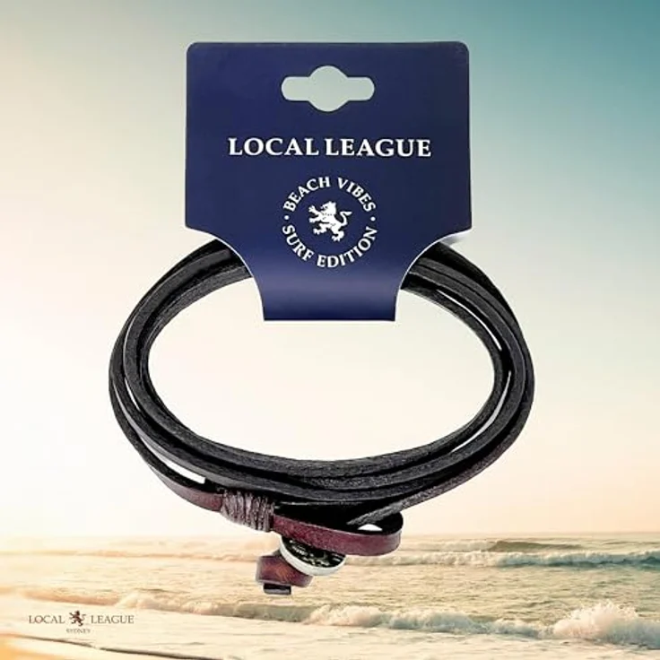 LOCAL LEAGUE Leder-Wickelarmband 'SURF CREW HAWAII' aus echtem Leder, verstellbar bis 95 cm, handgemacht in Europa, Braun – Bild 3