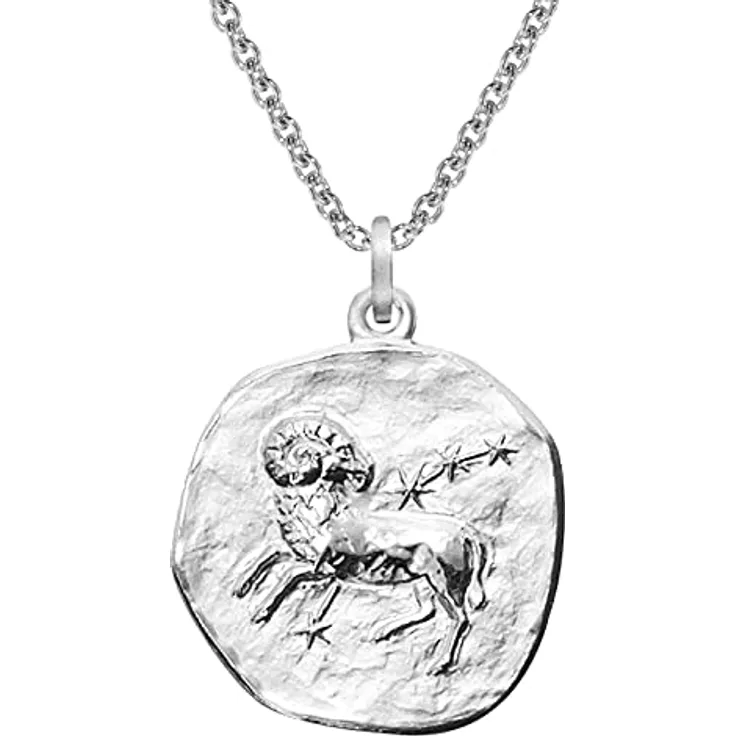 trendor Sternzeichen Widder Halskette 925 Silber, Ø 20 mm, 50 cm mit poliertem Reliefmotiv, anlaufgeschützt, Geschenk-Box