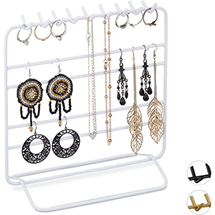Relaxdays Schmuckständer, Organizer für Ketten, Ohrringe und Armbänder, weiß, HBT 21x20x10 cm, mit 18 Haken und 4 Querstangen: Tests, Infos & Preisvergleich