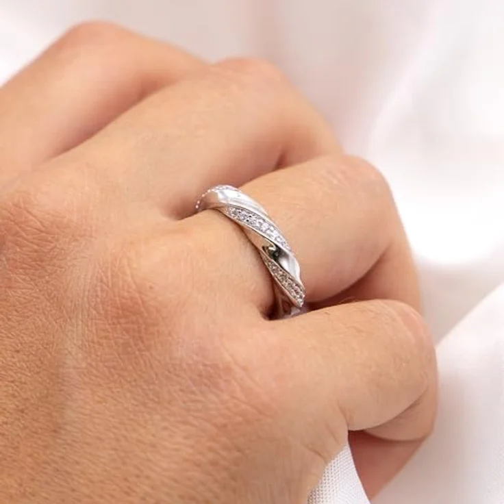 Zeeme Silber Damenring 925/- Sterling Silber glänzend mit weißen Zirkonia, rhodiniert, inkl. Etui – Bild 5