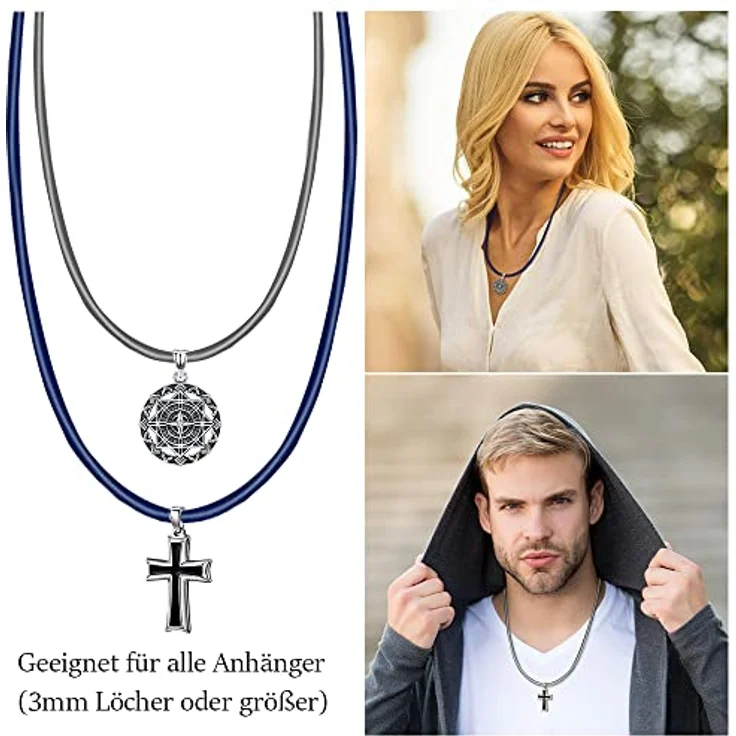Viwind Echtleder Halskette, geflochtenes Lederband 2.5mm/3mm, 45-60cm mit 925 Sterling Silberverschluss, grau, unisex für DIY Anhänger, in Geschenkbox – Bild 5