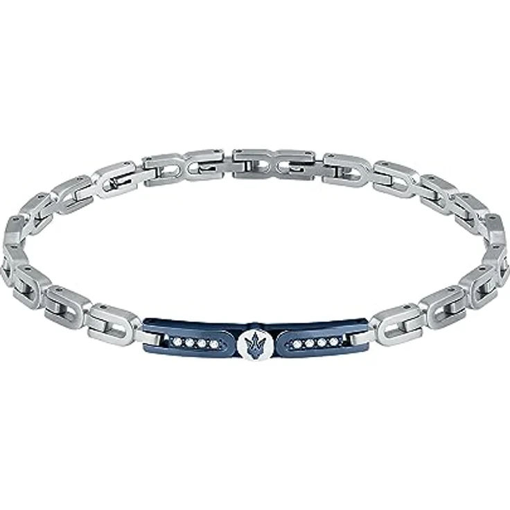 Maserati Herrenarmband Iconic Collection, Edelstahl mit weißen Kristallen und blauem IP Dreizack, 18+3,5 cm – Bild 1