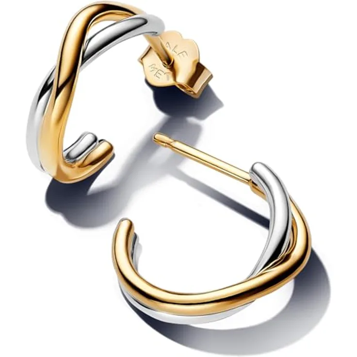 Pandora Essence Bicolor Offene Creolen-Ohrringe aus Sterling Silber mit 14 Karat vergoldeter Metalllegierung, organisch geformt