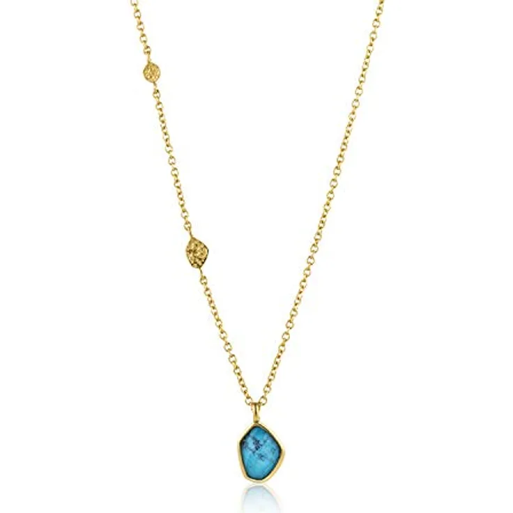 ANIA HAIE MINERAL GLOW Halskette Turquoise, 925 Sterling Silber 14k vergoldet mit Türkis und zwei Goldplättchen, 46cm + 5cm Verlängerung, Geschenkverpackung