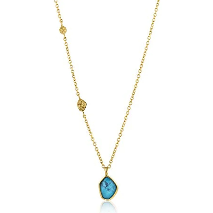 ANIA HAIE MINERAL GLOW Halskette Turquoise, 925 Sterling Silber 14k vergoldet mit Türkis und zwei Goldplättchen, 46cm + 5cm Verlängerung, Geschenkverpackung – Bild 1