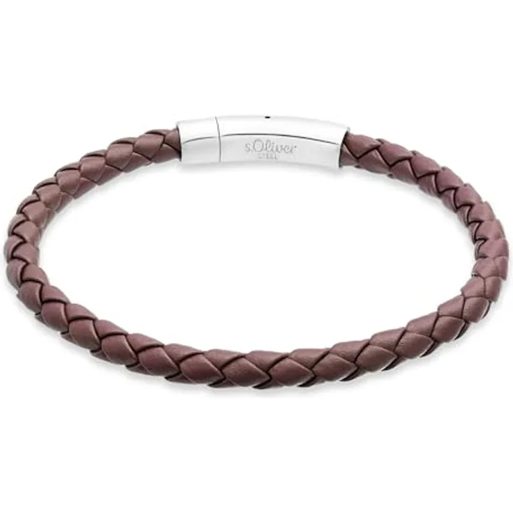 s.Oliver Herren Bracelet, Armband aus Echtleder in IP Braun, 22 cm, wasserfest & hautfreundlich