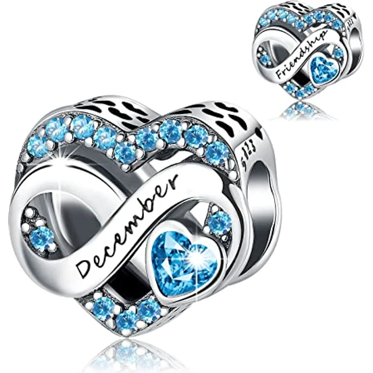 BIZK Damen Unendlichkeit Geburtsstein Charm Anhänger, 925 Sterling Silber mit klaren hellblauen Zirkon Steinen, Weihnachten Geschenk für Freundin (Dezember) – Bild 1