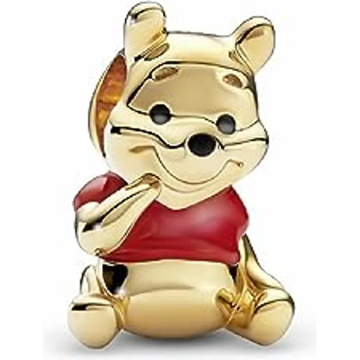PANDORA Disney Winnie Puuh Bär Charm, 14 Karat vergoldete Metalllegierung mit roter Emaille, kompatibel mit PANDORA Moments Armbänder