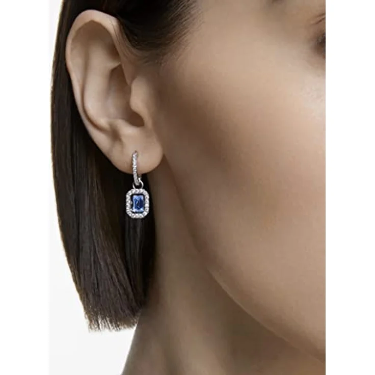 Swarovski Una Ohrringe, Rhodinierte Hängeohrringe mit Blauem Dancing Stone und Weißem Kristallpavé – Bild 3