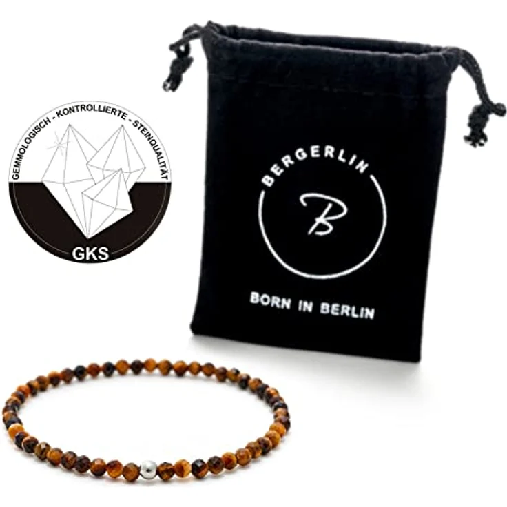 BERGERLIN Tigerauge Armband 925 Sterling Silberperle, facettierte Perlen, Größe L, handgefertigt, echtes Tigerauge – Bild 2