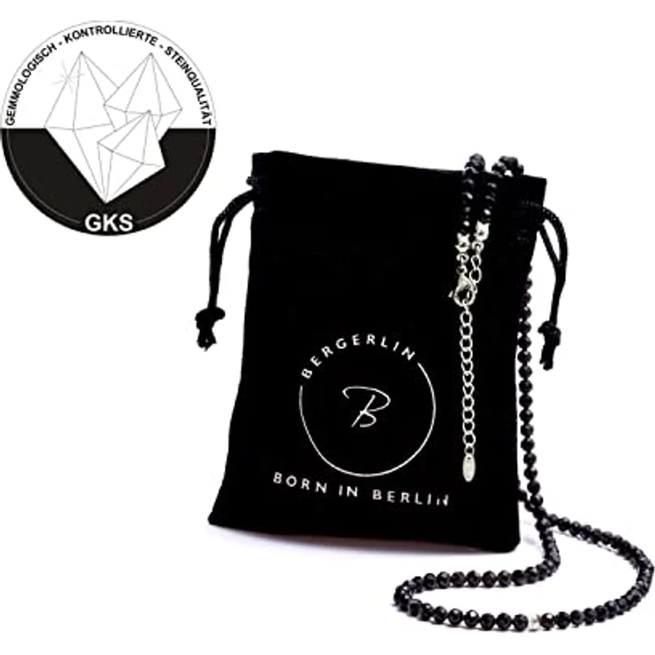BERGERLIN Obsidian Halskette schwarz, Echte Regenbogen-Obsidian Perlenkette mit 925 Sterling Silberverschluss, Größe M-L (50-55 cm) – Bild 3