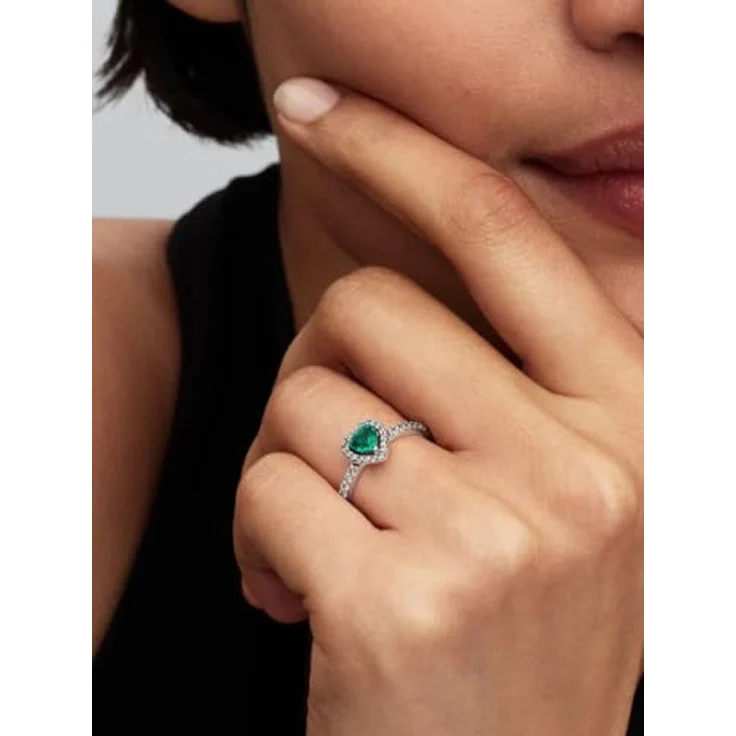 PANDORA Silber-Ring für Damen Erhabenes Herz mit Zirkonia, Royales Grün, Ringgröße 58/18,5 – Bild 4