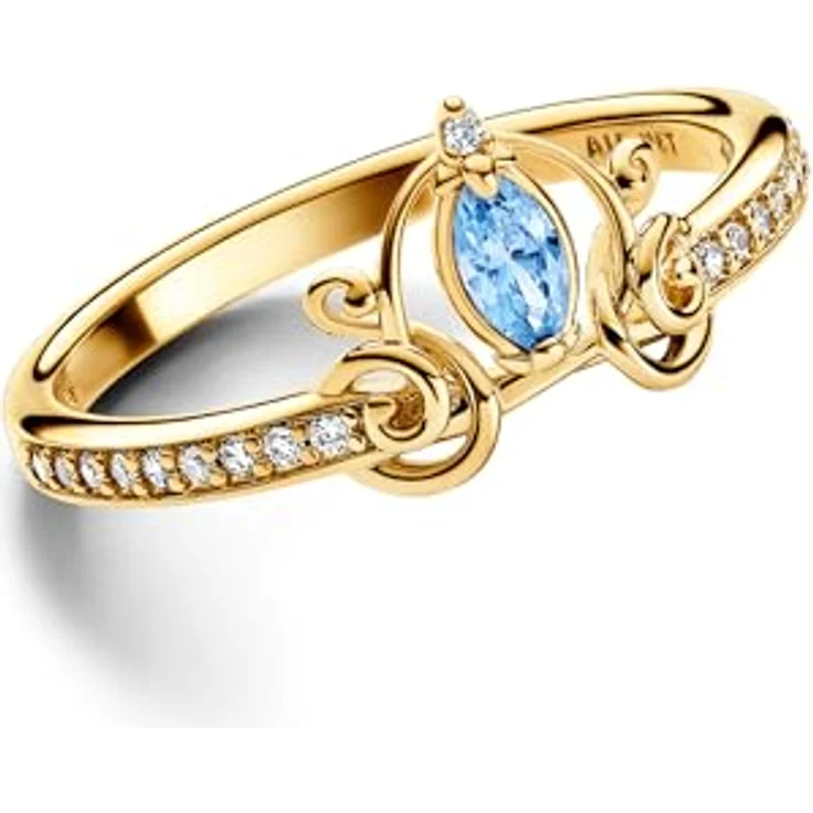 Pandora Damenring Disney Cinderellas Kutsche, goldfarben mit blauem und weißen Zirkonia, Größe 52/16,6 – Bild 2