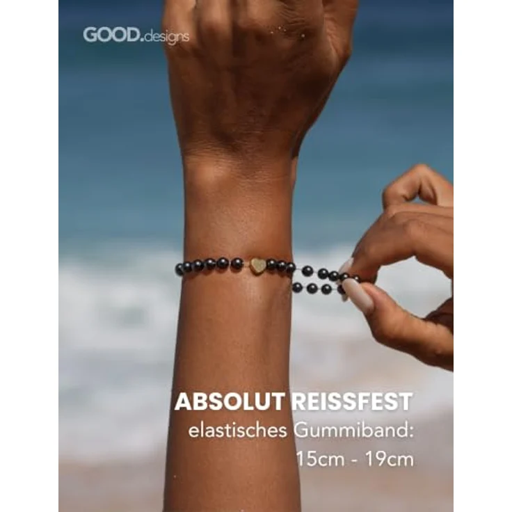 GD GOOD.designs Edelstein Turmalin Armband, 18K vergoldetes Edelstahl Herz, elastisch, 15–19 cm, wasserfest, mit 6 mm Natursteinperlen, inkl. Schmuckbeutel – Bild 4