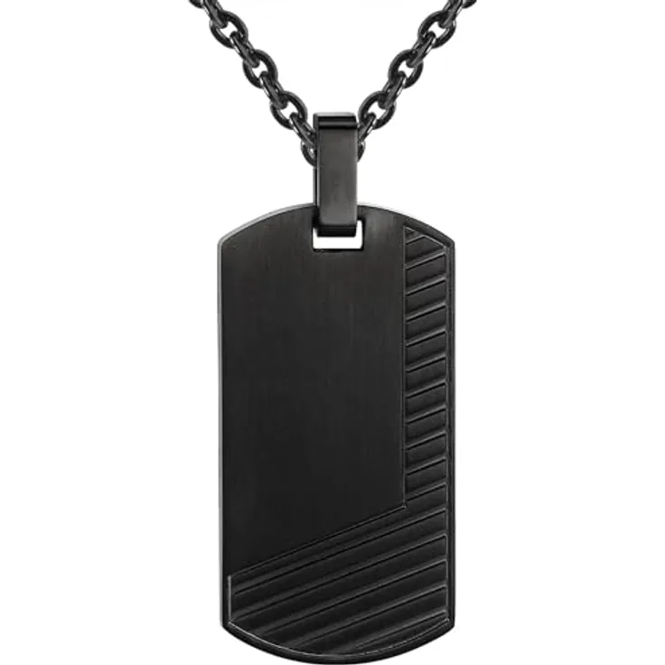 True Rebels Herren-Ankerkette Dogtag, Edelstahl schwarz 50 cm, robustes Männerschmuck-Accessoire mit abnehmbarem Anhänger