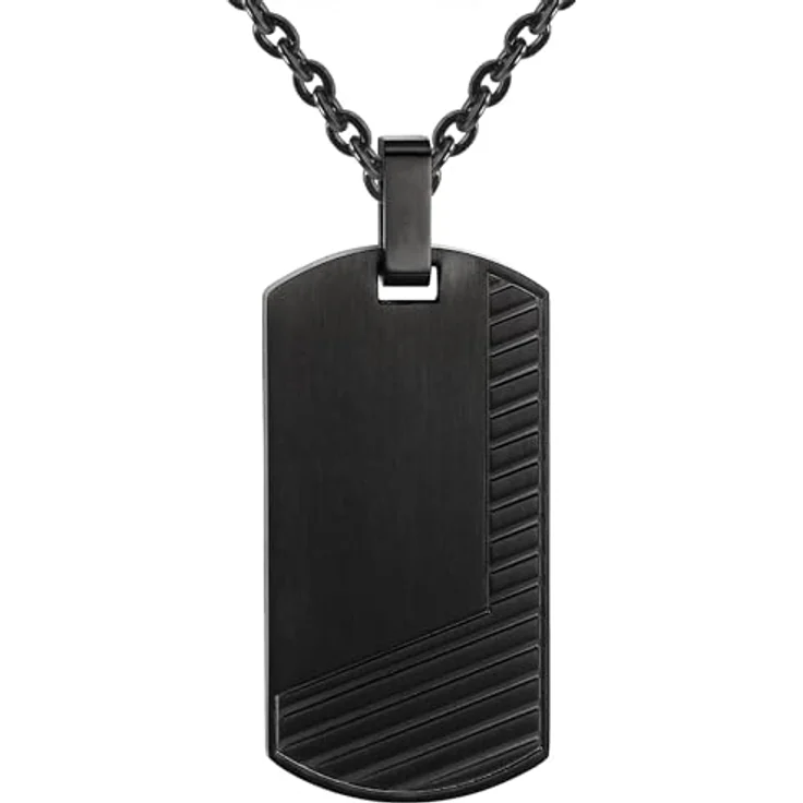 True Rebels Herren-Ankerkette Dogtag, Edelstahl schwarz 50 cm, robustes Männerschmuck-Accessoire mit abnehmbarem Anhänger – Bild 1