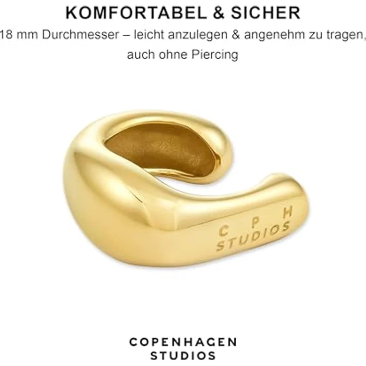 COPENHAGEN STUDIOS Organics Ear Cuff, gold, aus poliertem Edelstahl mit 14K Vergoldung, wasserfest, hautfreundlich, organisches Design – Bild 2
