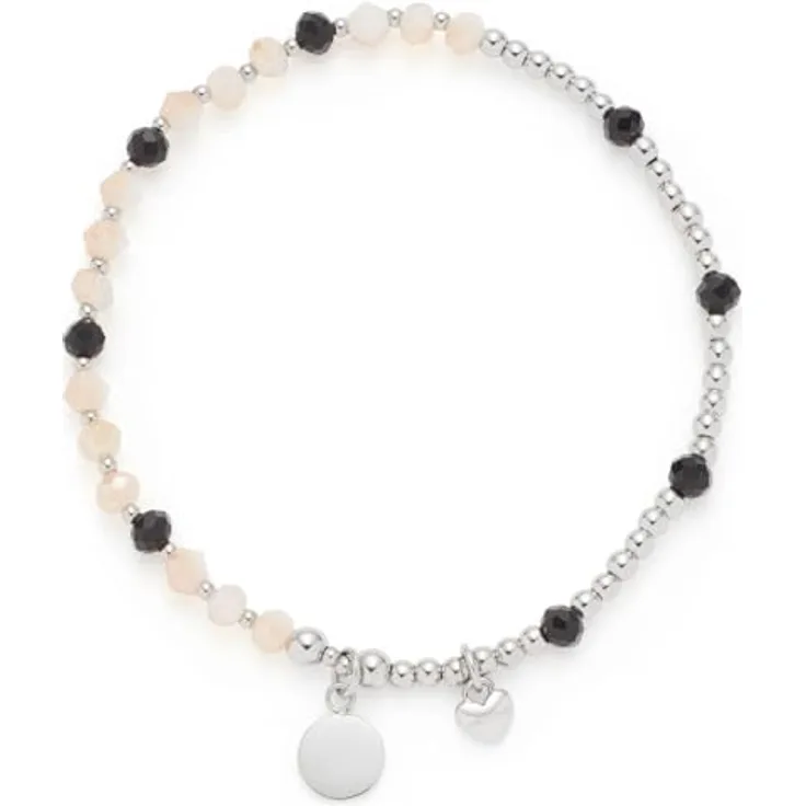 JEWELS BY LEONARDO Armband You & Me Liora, elastische Armkette aus silberfarbenem Edelstahl mit schwarzen und weißen Glasperlen, 20 cm, Schmuck Geschenk für Frauen