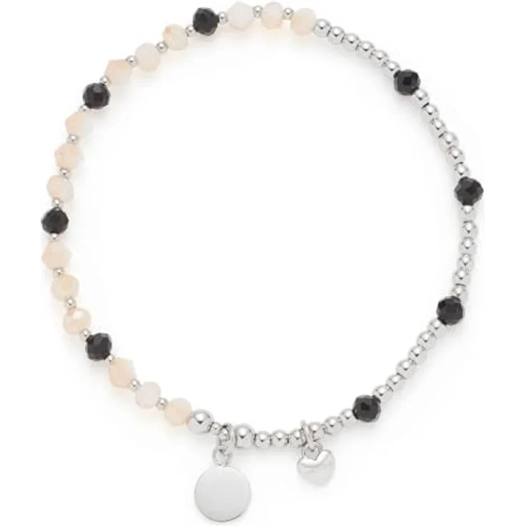 JEWELS BY LEONARDO Armband You & Me Liora, elastische Armkette aus silberfarbenem Edelstahl mit schwarzen und weißen Glasperlen, 20 cm, Schmuck Geschenk für Frauen