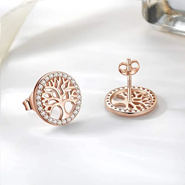 Jrêveinfini Lebensbaum Ohrringe, Rosegold 925 Silber Stecker, hypoallergen, nickelfrei, Ø 12 mm, Modeschmuck für Damen, Geschenkbox, Muttertag Weihnachten – Bild 3