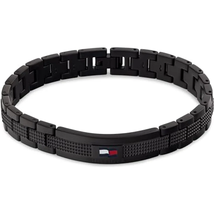Tommy Hilfiger Jewelry Gliederarmband für Herren, Edelstahl - Schwarz oder Silber, Faltverschluss mit Flaggenlogo – Bild 1
